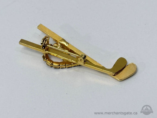 Gold Tone Golf Clubs Rhinestone Brooch Pin Vintage Sports Jewelry