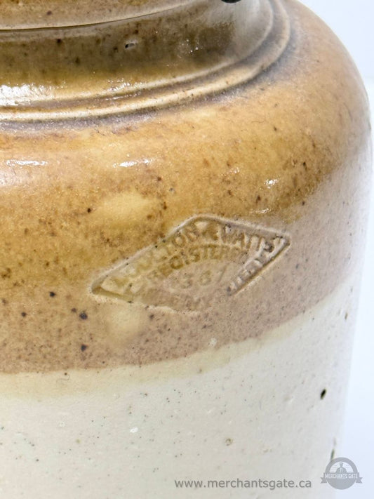 Antique Stoneware Crock Jar With Clamp Lid Worcester Massachusetts 8 Inch