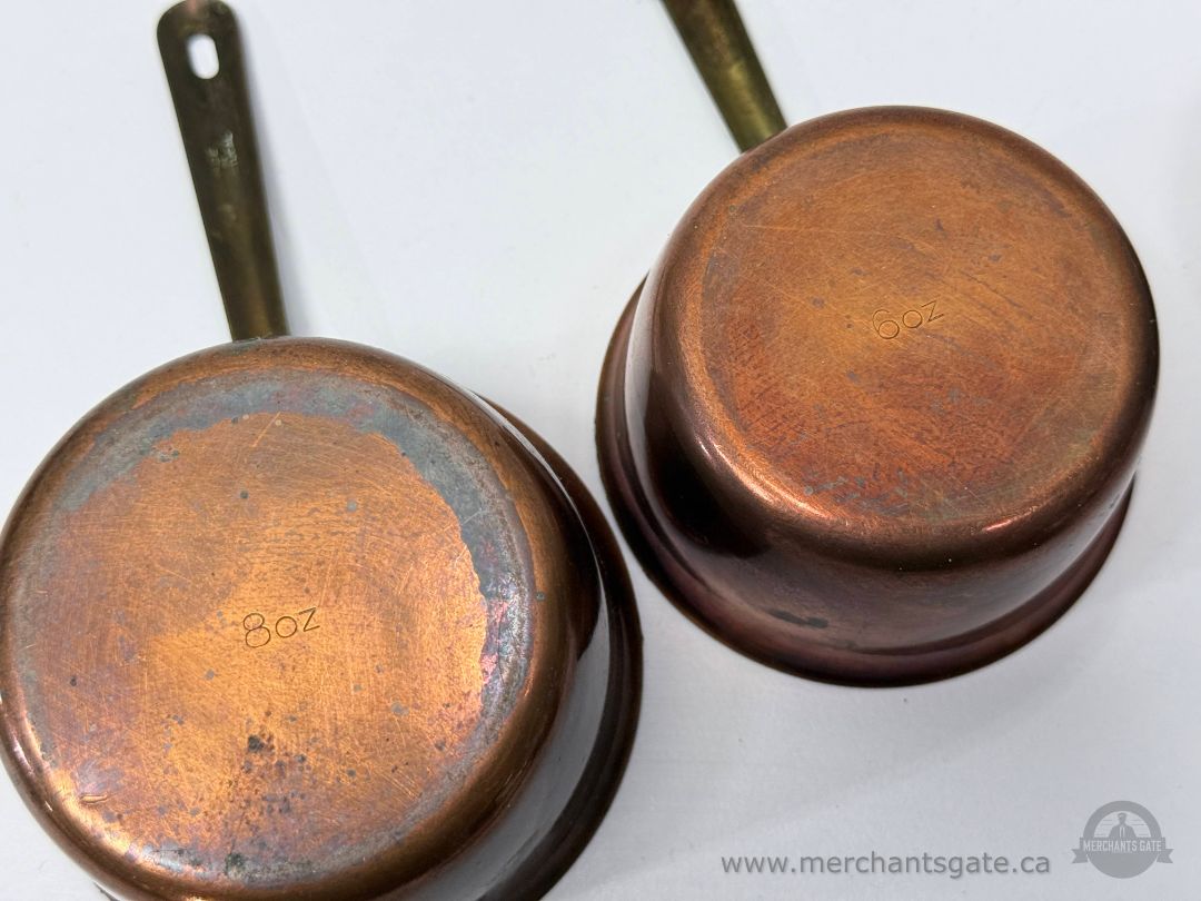 Copper Measuring Sauce Pans With Brass Handles Set Of 4 Vintage Kitchenware