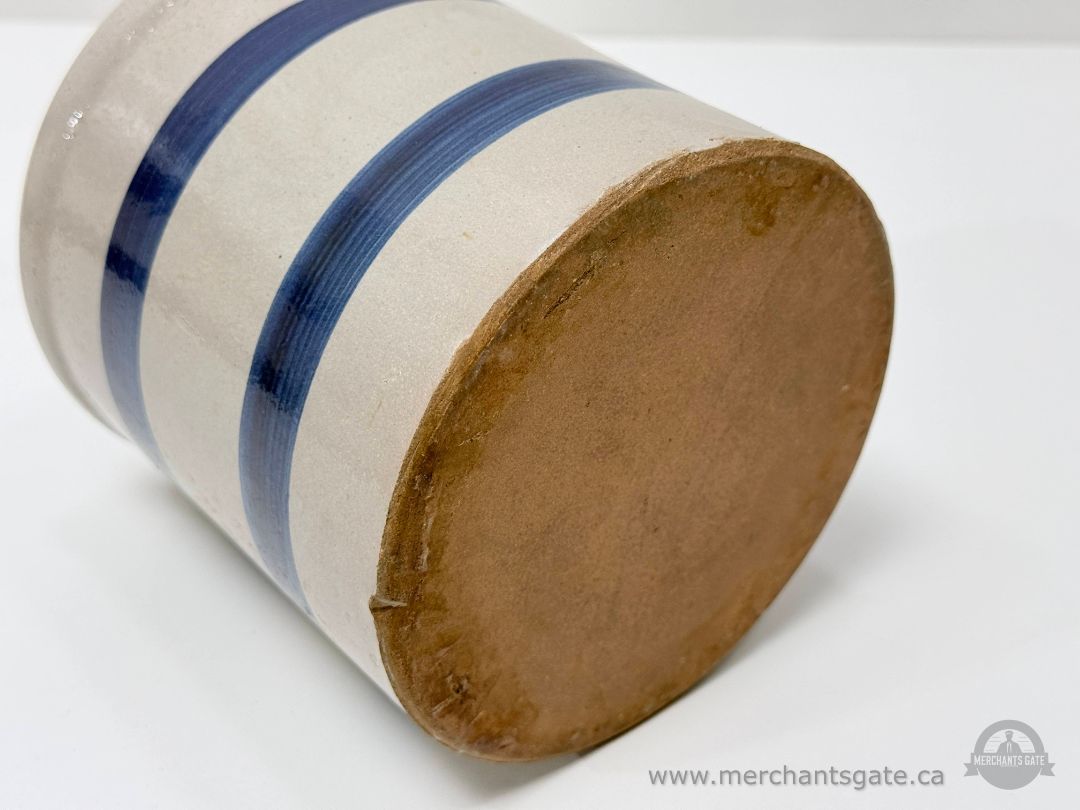 Stoneware Crock with Blue Bands Traditional Kitchen Crock Planter Utensil Holder