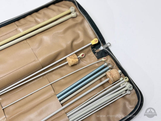 Vintage Knitting Needle Set with Zip Case – Long Straight Needles + Accessories / Barrhaven