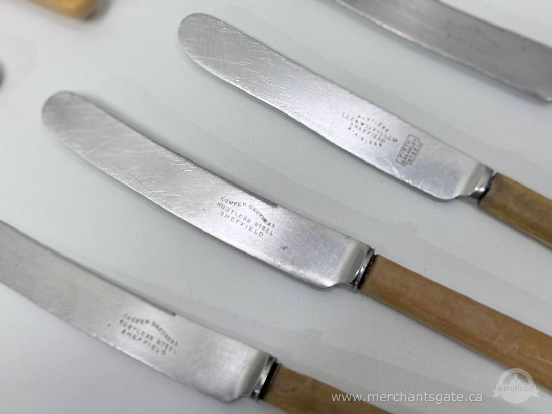 Vintage Cooper Brothers Sheffield Stainless Steel Butter Knives Set with Wood Handles