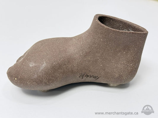 Signed Studio Stoneware Sculptural Shoe Vase Foot Form Art Pottery 7” Wide