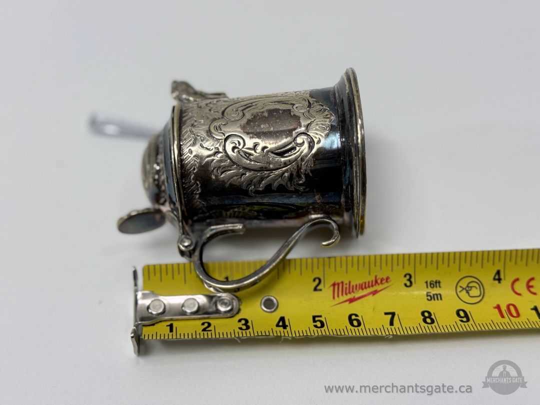 Vintage Silverplate Mustard Pot with Cobalt Blue Glass Liner and Spoon / England