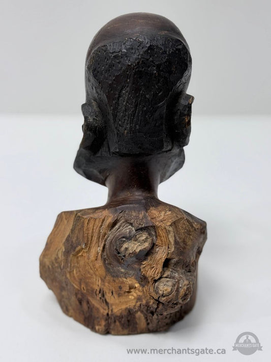 Hand Carved Wooden Bust Sculpture African Style Folk Art Figurine