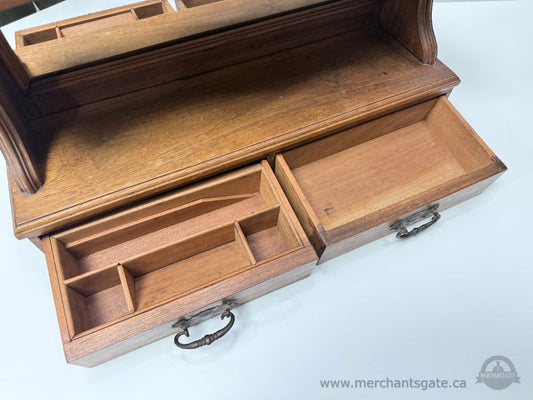 Vintage Wood Wall Shelf with Mirror and Two Drawers Hanging Storage Unit