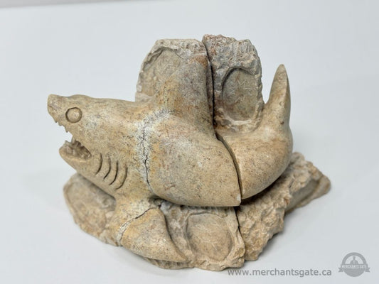 Stone Shark Bookends Pair Carved Stone Nautical Decor