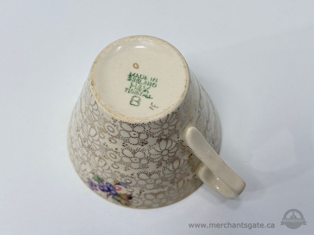 H & K Tunstall Floral Teacup – Made in England – Gilt Decor (Each)