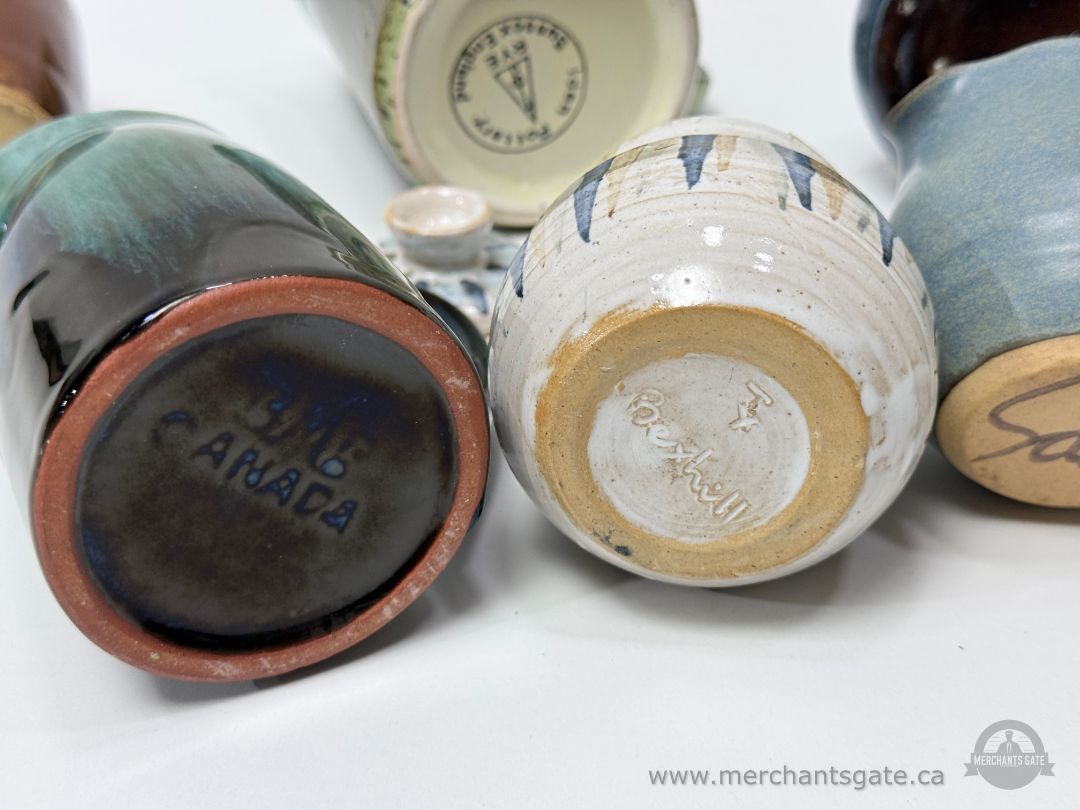 Studio Pottery Ceramic Lot Mixed Blue Green Brown Glazed Creamers Mugs and Vessels