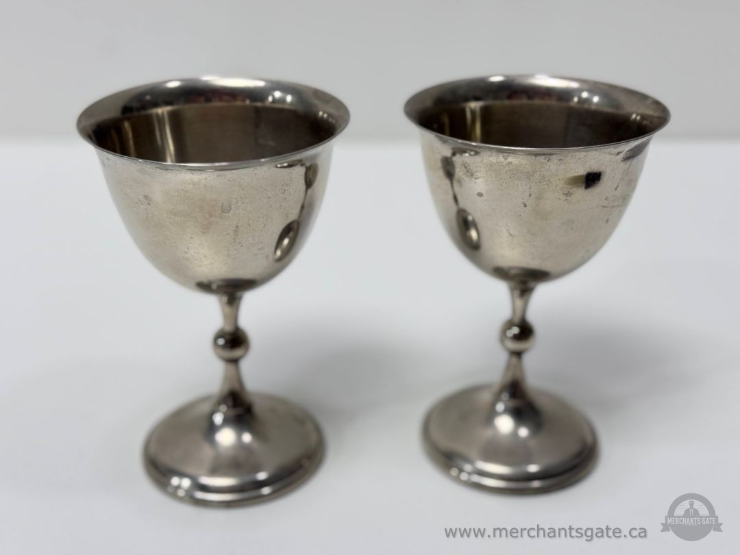 Pair of Silver Tone Metal Goblets Chalice Style Cups 5.5 Inch Height