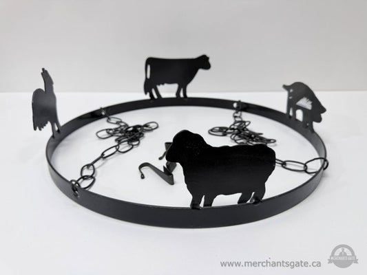 Metal Farm Animal Hanging Pot Rack 18 Inch Diameter Black Finish