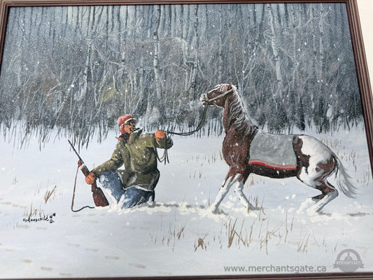 Ken Longchild Winter Indigenous Horse Scene Framed Print / Canadian Wildlife Art