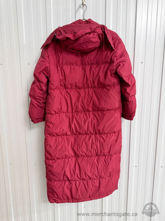 Eddie Bauer Women’s Size Small - Long Goose Down Hooded Winter Coat – Red