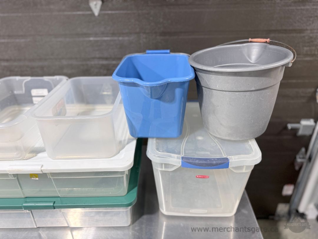 Plastic Storage Bins Totes Containers Buckets Mixed Lot Various Sizes