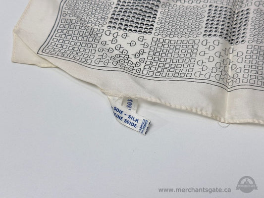 Vintage Claude d’Arcy Paris Geometric Pattern Silk Scarf Ivory Black