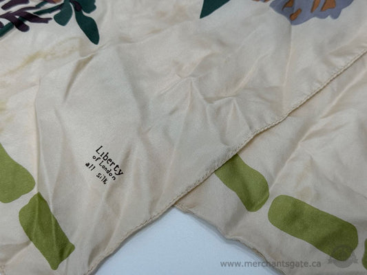 Vintage Liberty of London Floral Silk Scarf Beige Multicolor Made in England