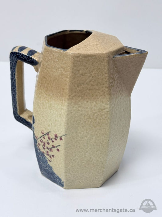 Vintage Hand Painted Stoneware Pitcher Creamer Folk Art Style