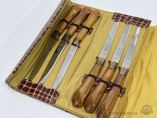 Vintage Steakmaster Deluxe Stainless Steel Serrated Steak Knife Set with Case