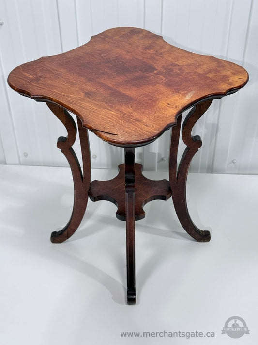 Antique Accent Side Table Carved Wood Scalloped Top