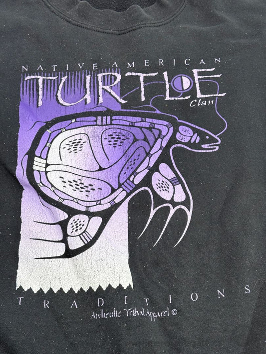 Vintage Native American Turtle Clan Sweatshirt Ultra Blend Heavyweight Black – 1990s