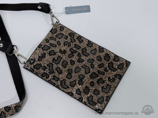 Jacqueline Kent Rhinestone Leopard Print Crossbody Phone Wallet ID Holder Purse
