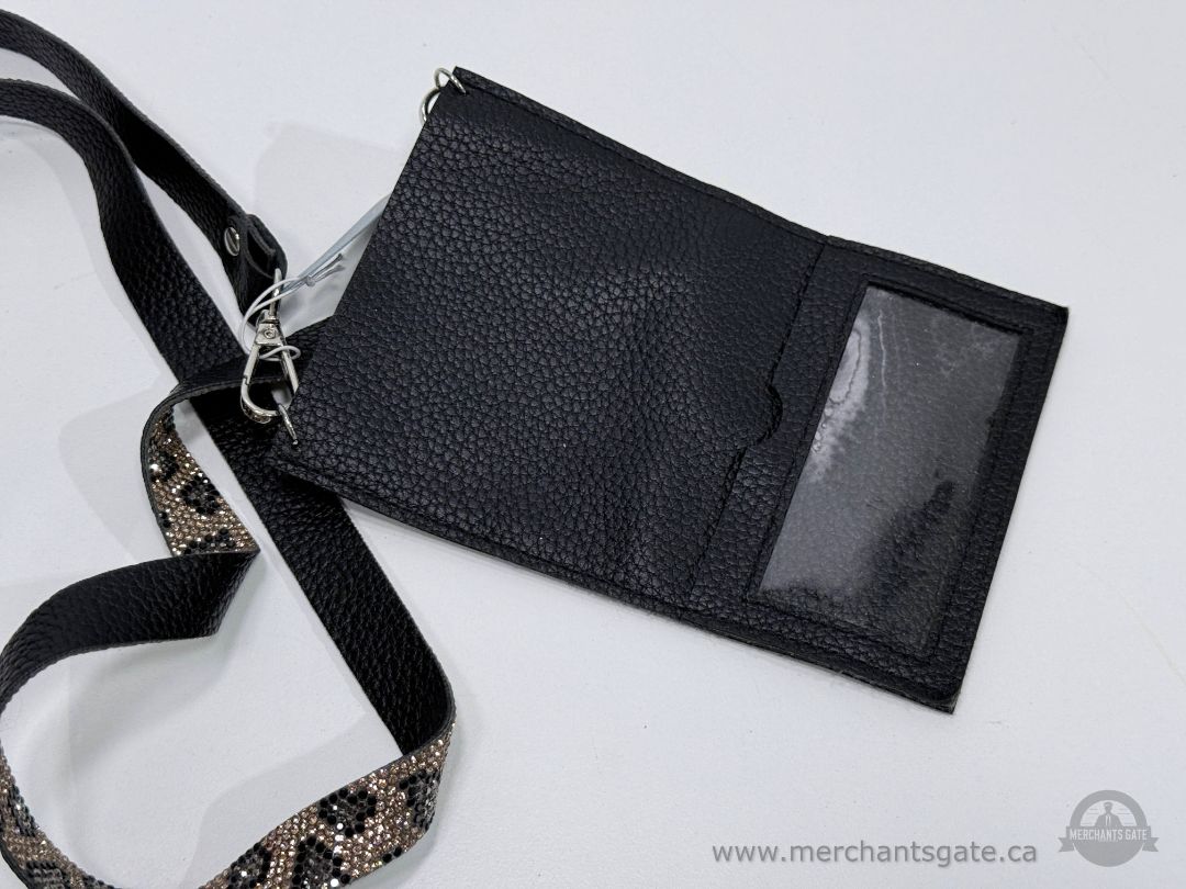 Jacqueline Kent Rhinestone Leopard Print Crossbody Phone Wallet ID Holder Purse