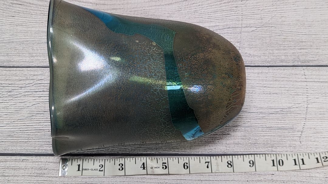Hand-Blown Art Glass Vase – Iridescent Teal & Bronze – 9-Inch One-of-a-Kind