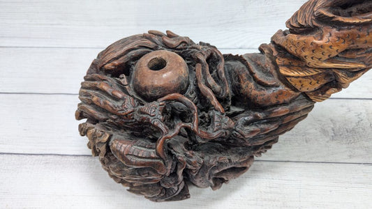 LARGE Hand Carved Dragon Root Ball Wood Tobacco Pipe 22" Long!