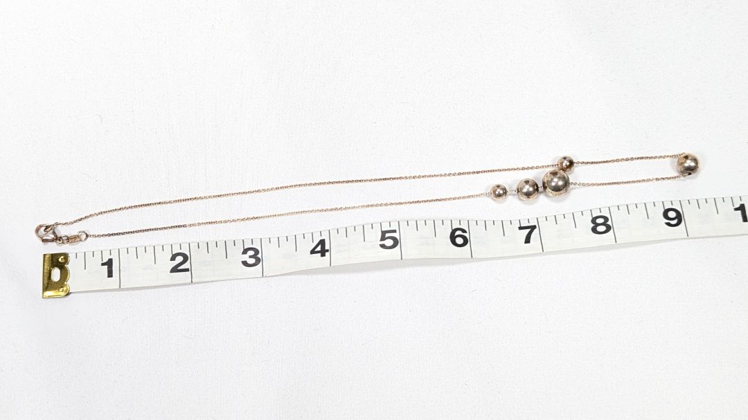 Sterling Silver Gold Colour Rolo Necklace + 5 Silver Beads / 925 Stamped / 18"