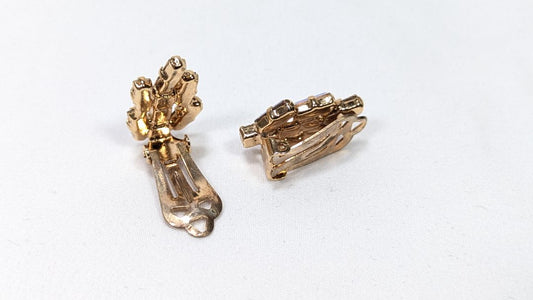 Vintage AB Cut Rhinestone Clip On Earrings / Not Signed