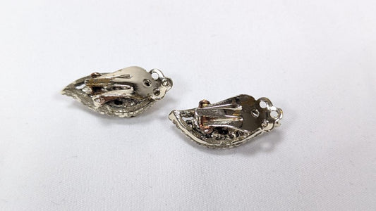 Vintage Multi Pastel Topaz Rhinestone Clip On Earrings 1960s AB Leaf Earclimbers