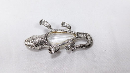 Vintage Butler England Silver Toned Gecko + Large Zirconia Stone
