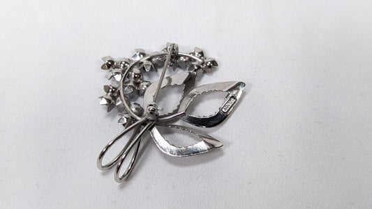 Vintage Sterling Silver Floral Brooch Flower Blue Crystal Bond Boyd