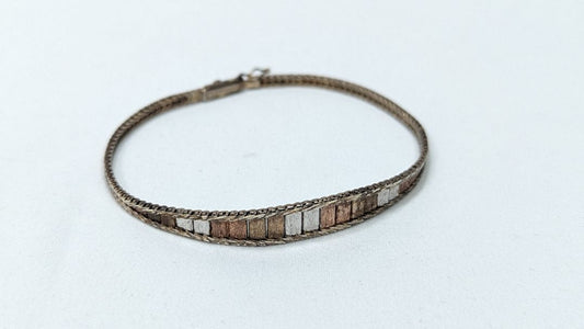 Vintage Vior Italy Flat Woven Wash Bracelet Sterling Silver 925 - 7.25"