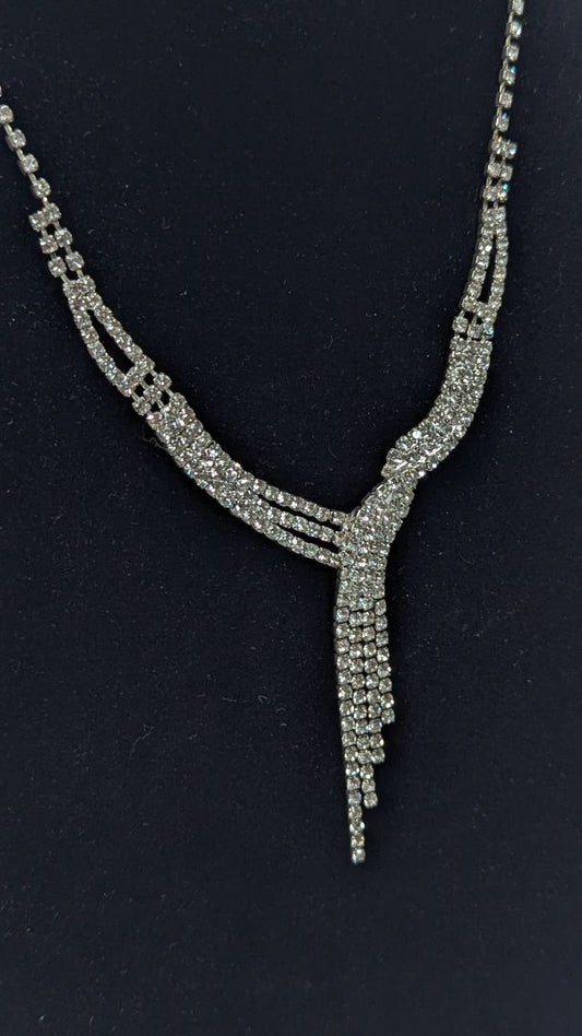 Vintage Art Deco Style Crystal Stone Necklace + Matching Earrings Costumer Jewelry