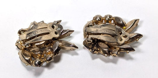 Vintage Pair of Sherman Stamped Aurora Borealis Clip on Earrings