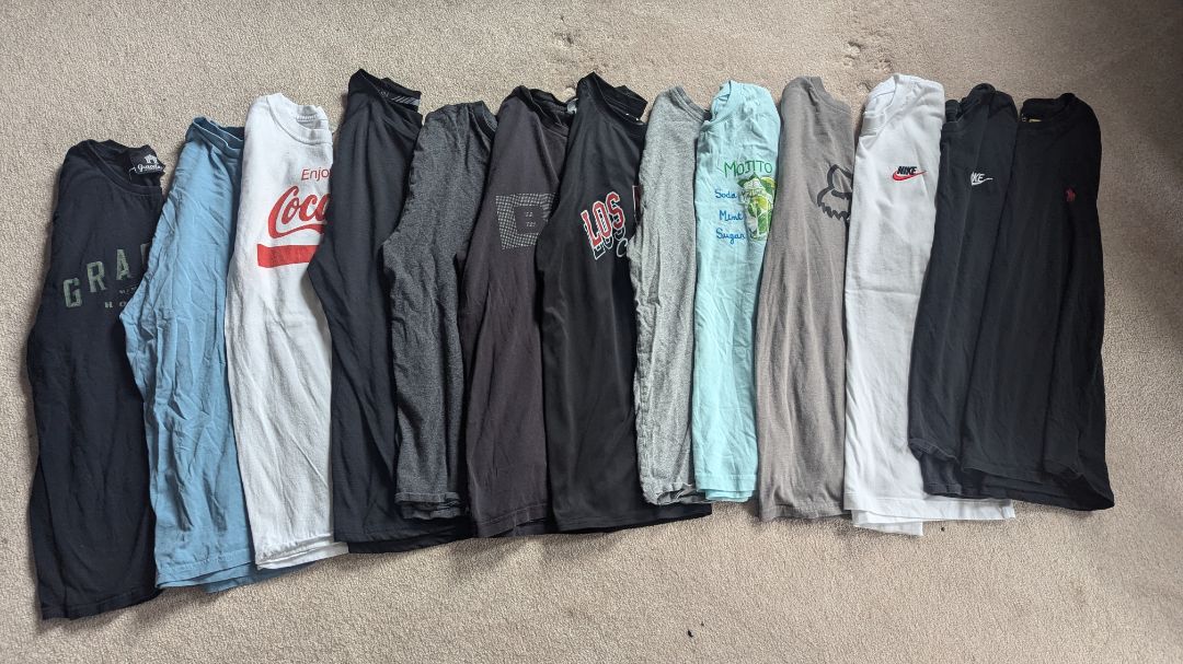 Lot of 13 Pcs Mens Small / Teen Boy Tops - T-Shirts + Collared Shirts EUC + Dander Free Home