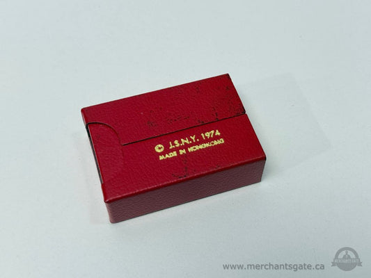 Vintage LSNY 1974 Matchbox Holder Red Faux Leather Sliding Case Made In Hong Kong