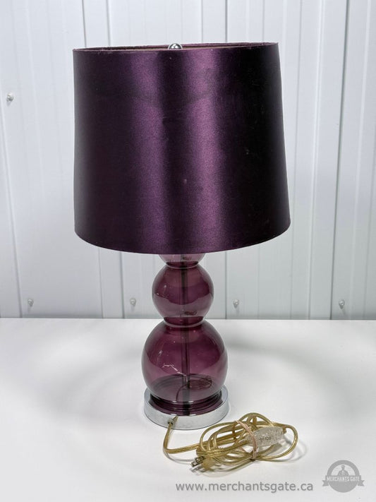 Purple Glass Table Lamp with Fabric Shade Modern Style