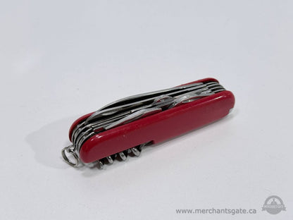 Red Multitool Folding Pocket Tool with Scissors Corkscrew File and Multiple Tools