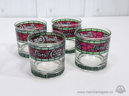 Vintage Coca Cola Stained Glass Style Whiskey Glasses Set of 4 Coke Bar Tumblers