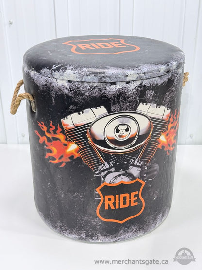 Ride Motorcycle Bucket Stool Storage Ottoman Round Seat 15" x 17"
