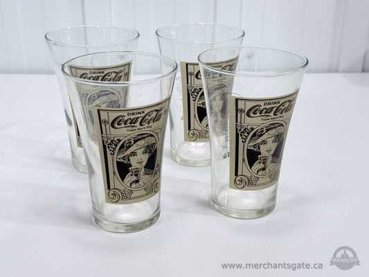 Vintage Coca Cola Flare Glass Reproduction Turn of the Century Design Drinking Glasses Set of 4