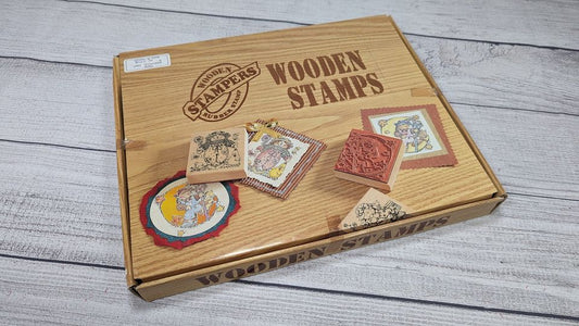NOS 12 Pcs Wooden Rubber Stamps