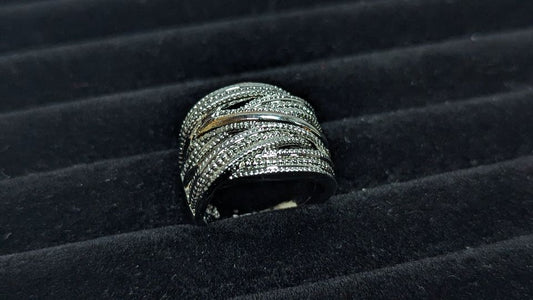 Sterling Silver Zircon Crossover 925 Ring Size 9 / 20mm Depth!