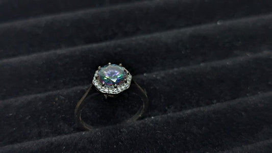 Sterling Silver 925 Aura Quartz + CZ Stone Size 9 Ring