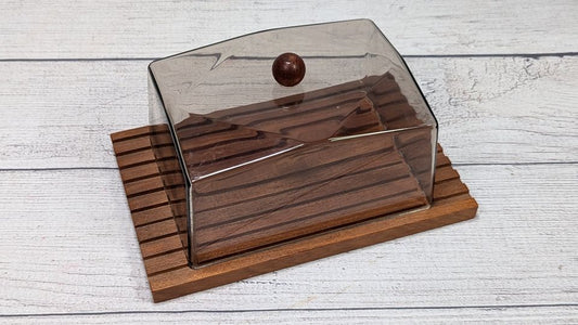 Vintage Mid Century Danish Modern Cheese Dish with Plastic lid - Teak Wood