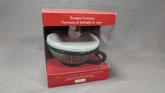 New! Oneida Snowman Portraits Christmas Fill-A-Bowl & Lid Mint in Box Fiddlestix