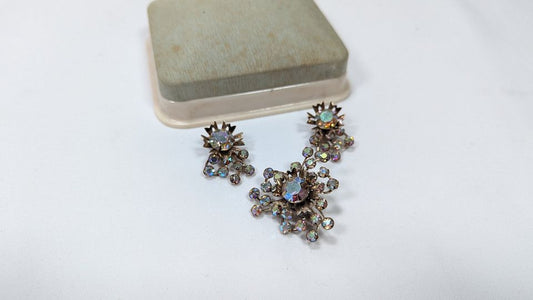 Vintage Aurora Borealis Atomic Starburst Brooch Pin + Matching Earrings in Original Case