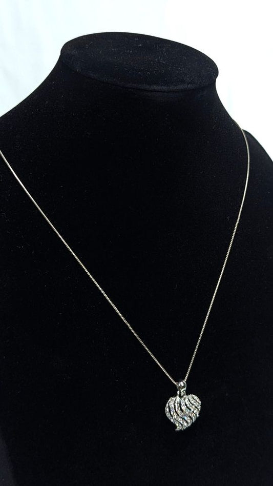 Sterling Silver .925 Necklace + CZ Stone Heart Pendant / 23" Length
